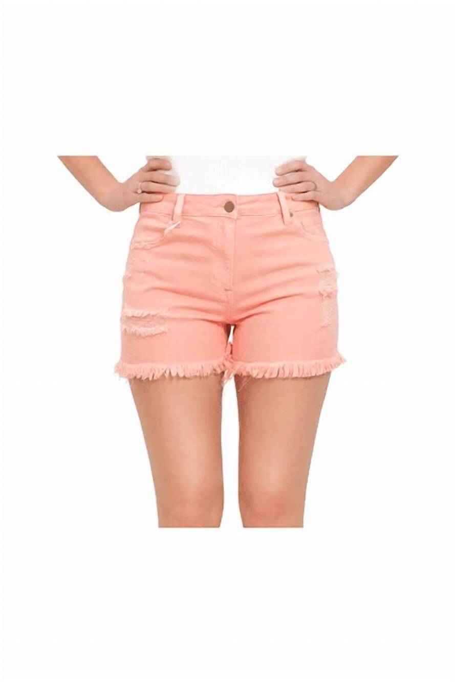 NEW RISEN blakley distressed shorts in coral peach